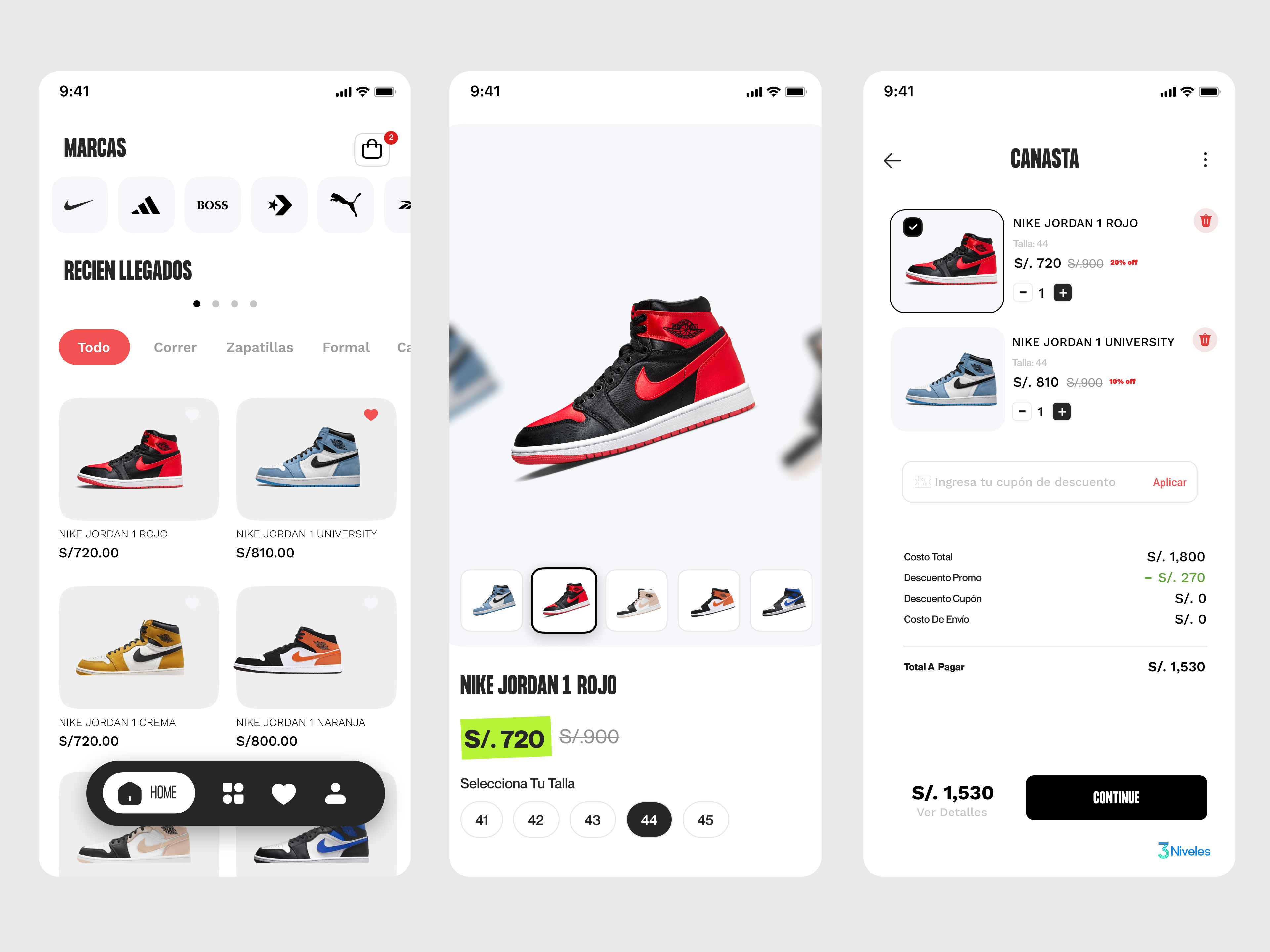 Diseño de app de venta de zapatillas para nuestro cliente